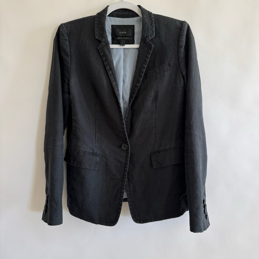 J. Crew Womens Regent Blazer 8 100% Linen Blue Classic Office Work‎ Jacket